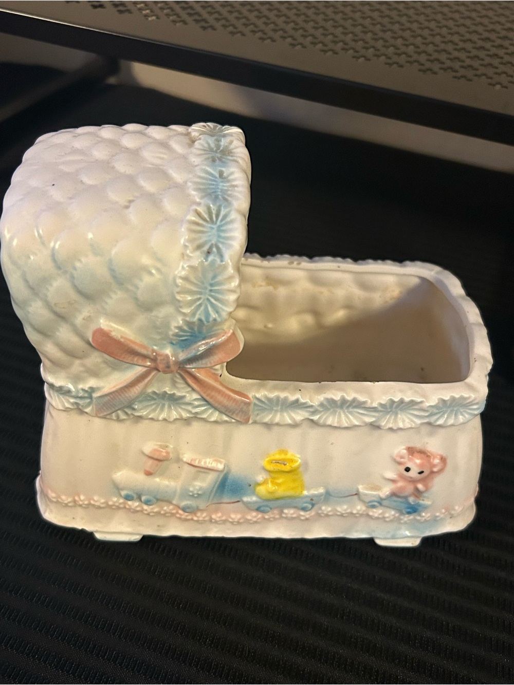Vintage Ceramic Baby Bassinet Cradle Planter Pastel Nursery Decor